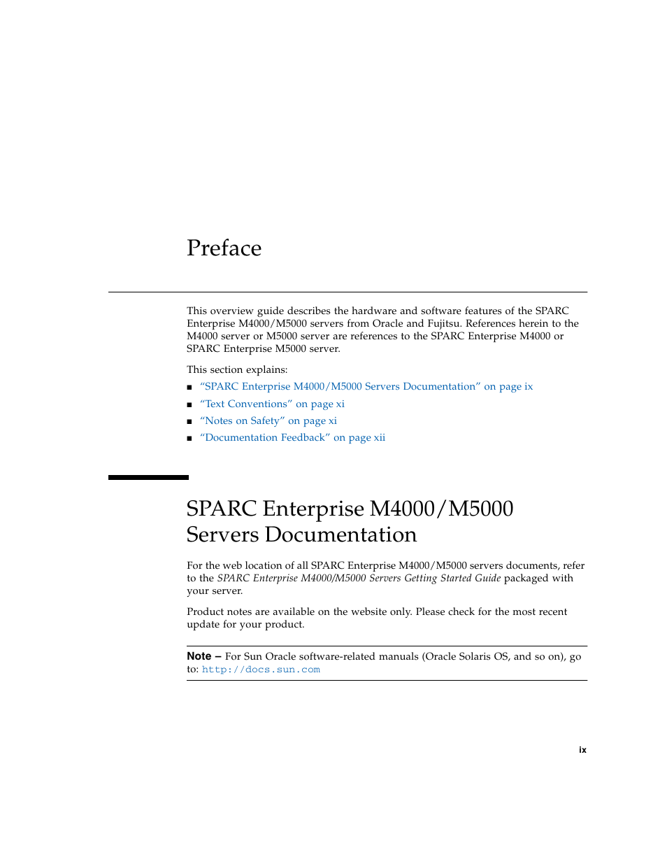 Preface | FUJITSU SPARC Enterprise Server M5000 User Manual | Page 9 / 62