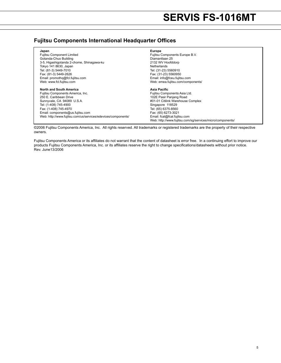 Servis fs-1016mt | FUJITSU NC14004-B162 R User Manual | Page 5 / 5