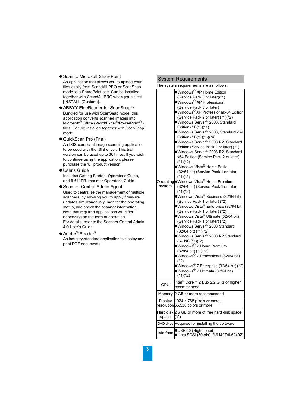 System requirements | FUJITSU Image Scanner fi-6230Z User Manual | Page 3 / 8