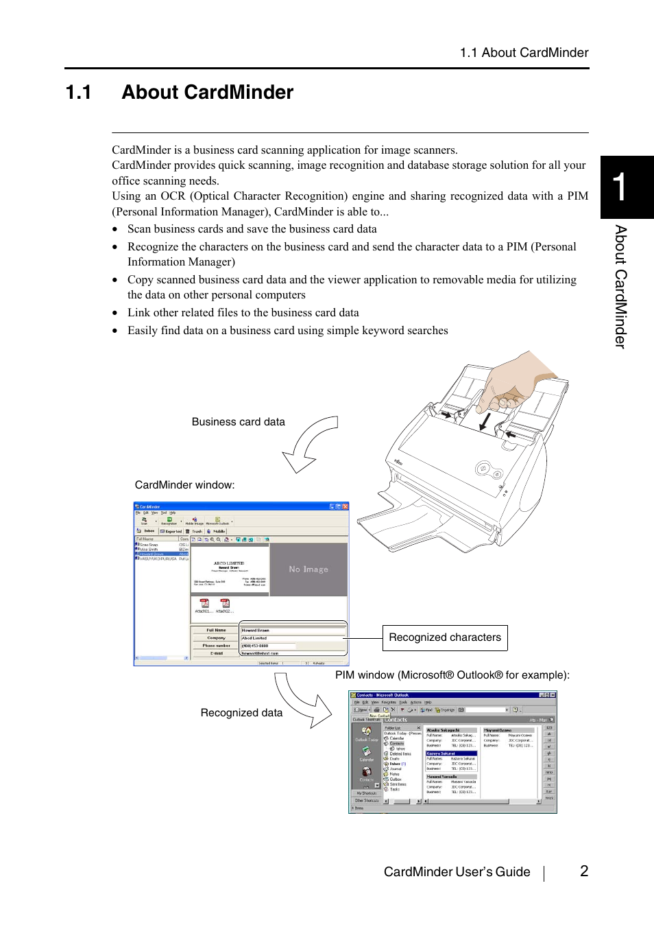 1 about cardminder | FUJITSU CardMinder P3PC-1562-01ENZ0 User Manual | Page 10 / 85