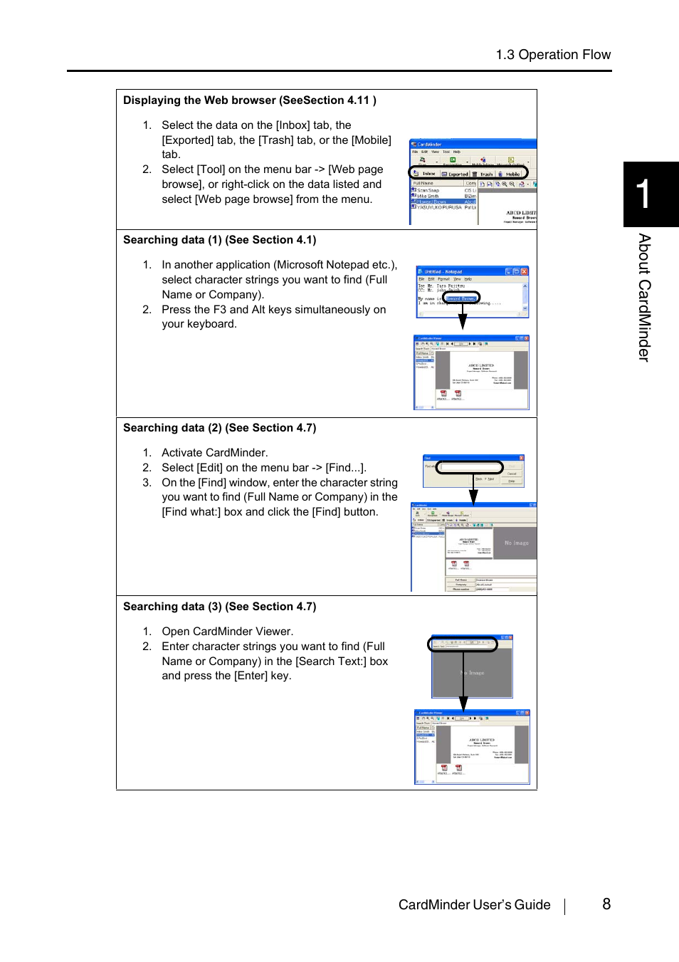 8about cardminder | FUJITSU CardMinder P3PC-1562-01ENZ0 User Manual | Page 16 / 85