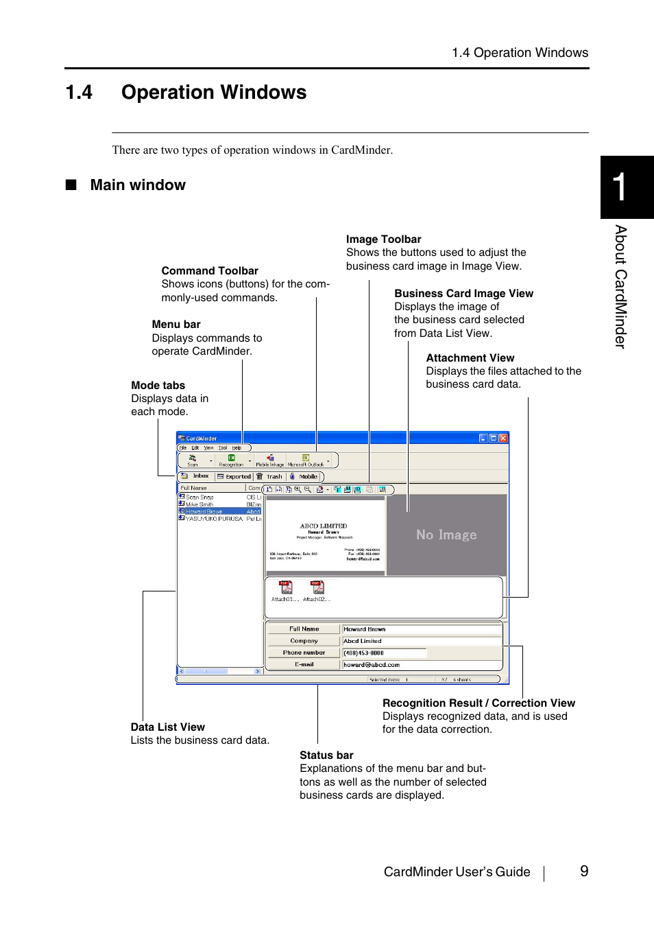 4 operation windows | FUJITSU CardMinder P3PC-1562-01ENZ0 User Manual | Page 17 / 85