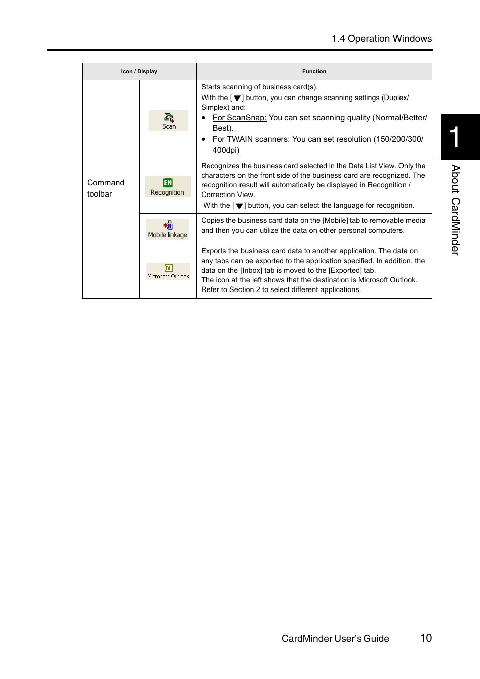 10 about cardminder | FUJITSU CardMinder P3PC-1562-01ENZ0 User Manual | Page 18 / 85