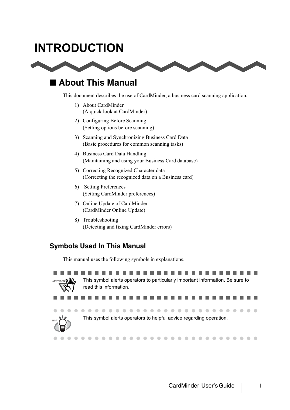 Introduction, About this manual, Symbols used in this manual | FUJITSU CardMinder P3PC-1562-01ENZ0 User Manual | Page 2 / 85