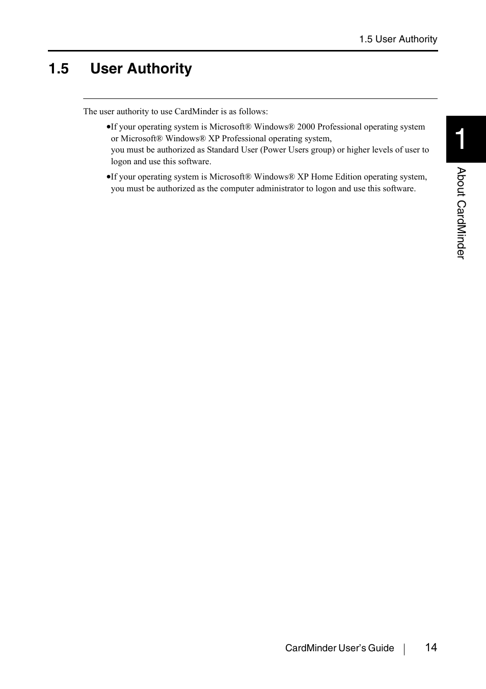 5 user authority | FUJITSU CardMinder P3PC-1562-01ENZ0 User Manual | Page 22 / 85