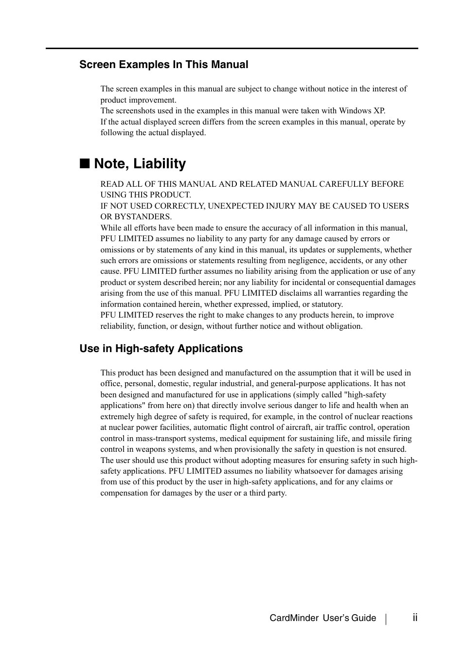 Note, liability | FUJITSU CardMinder P3PC-1562-01ENZ0 User Manual | Page 3 / 85