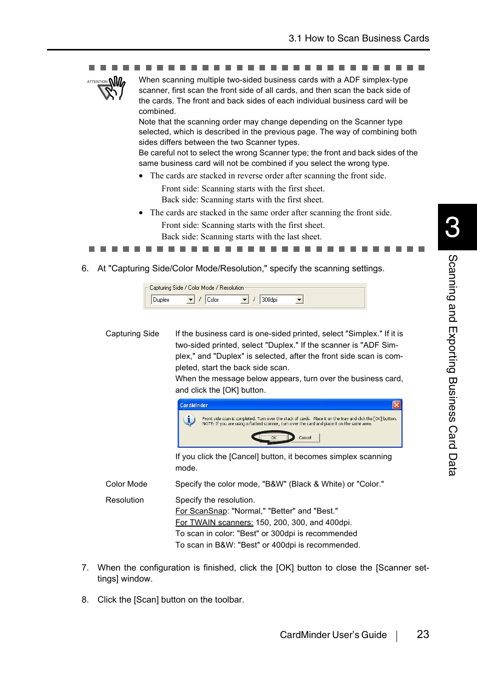 23 scanning and expor ting business card data | FUJITSU CardMinder P3PC-1562-01ENZ0 User Manual | Page 31 / 85