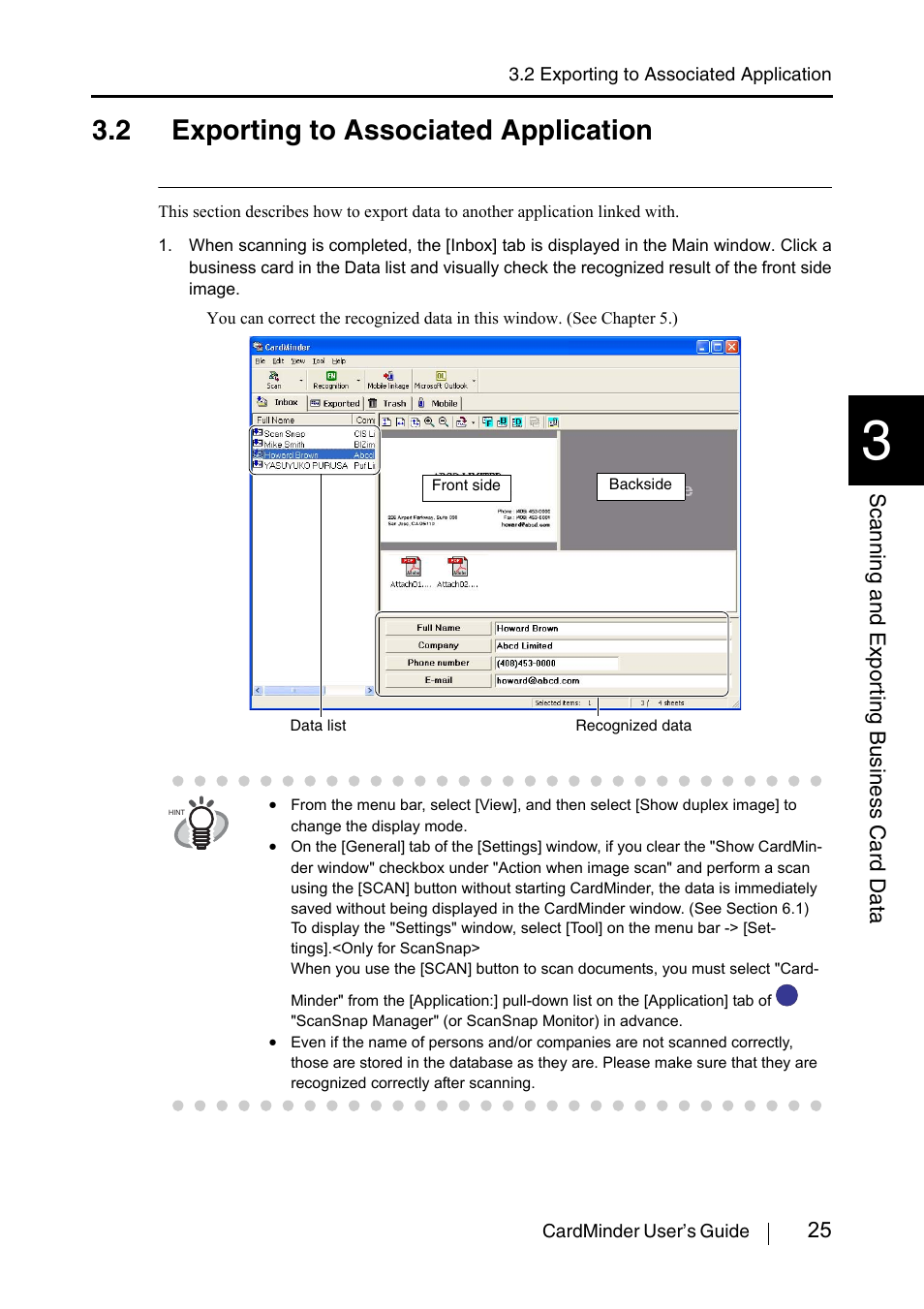 2 exporting to associated application, Ee section 3.2) | FUJITSU CardMinder P3PC-1562-01ENZ0 User Manual | Page 33 / 85