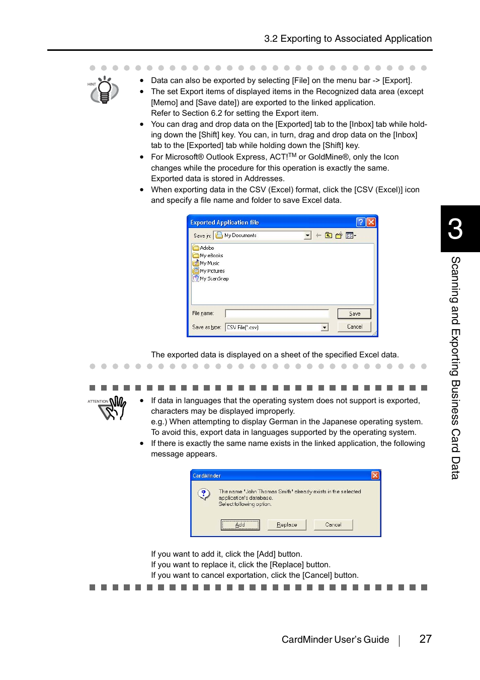 27 scanning and expor ting business card data | FUJITSU CardMinder P3PC-1562-01ENZ0 User Manual | Page 35 / 85