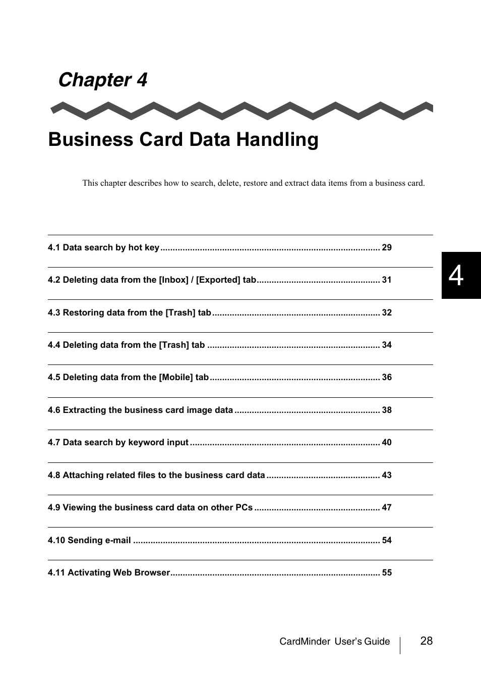 Chapter 4 business card data handling, Chapter 4, Business card data handling | Ee chapter 4 | FUJITSU CardMinder P3PC-1562-01ENZ0 User Manual | Page 36 / 85