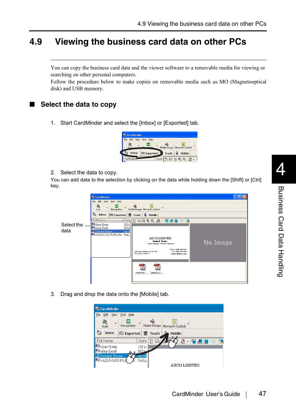9 viewing the business card data on other pcs, Section 4.9) | FUJITSU CardMinder P3PC-1562-01ENZ0 User Manual | Page 55 / 85