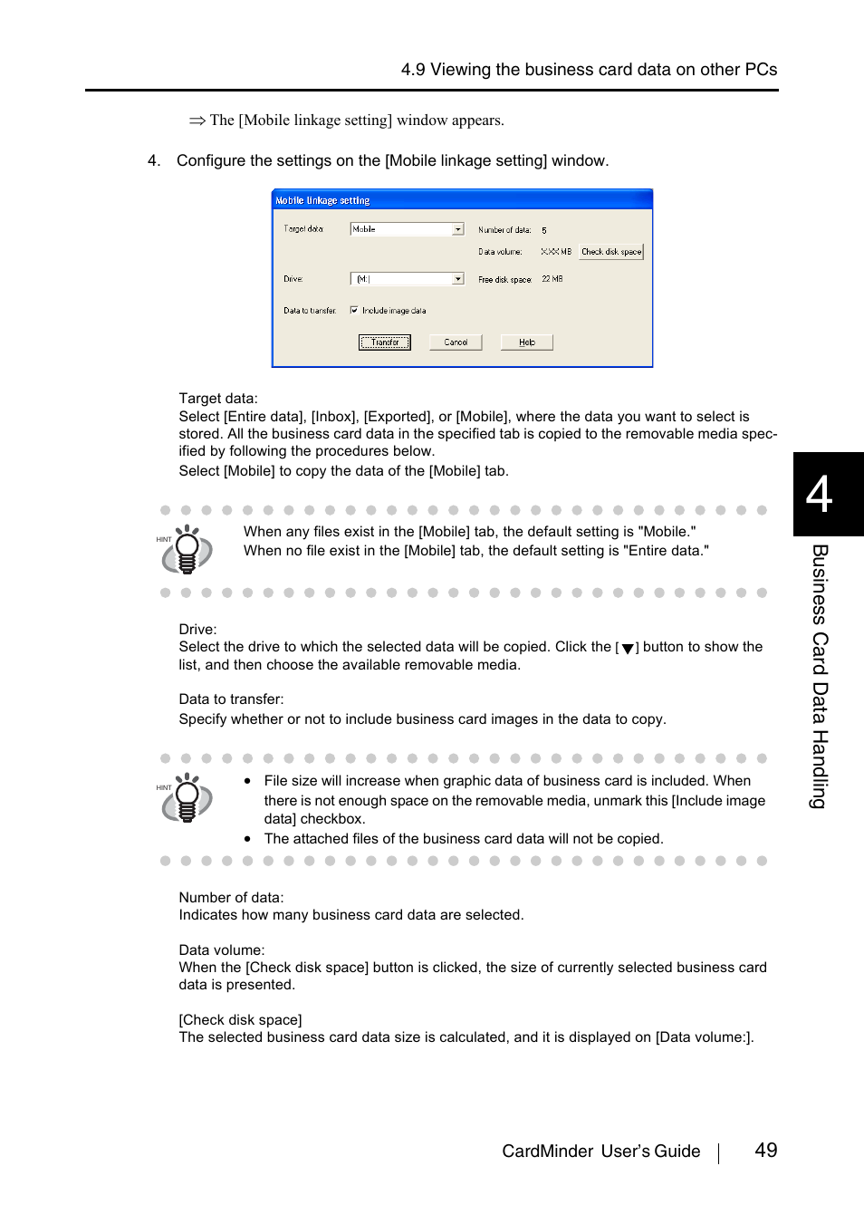 49 business card data handling | FUJITSU CardMinder P3PC-1562-01ENZ0 User Manual | Page 57 / 85