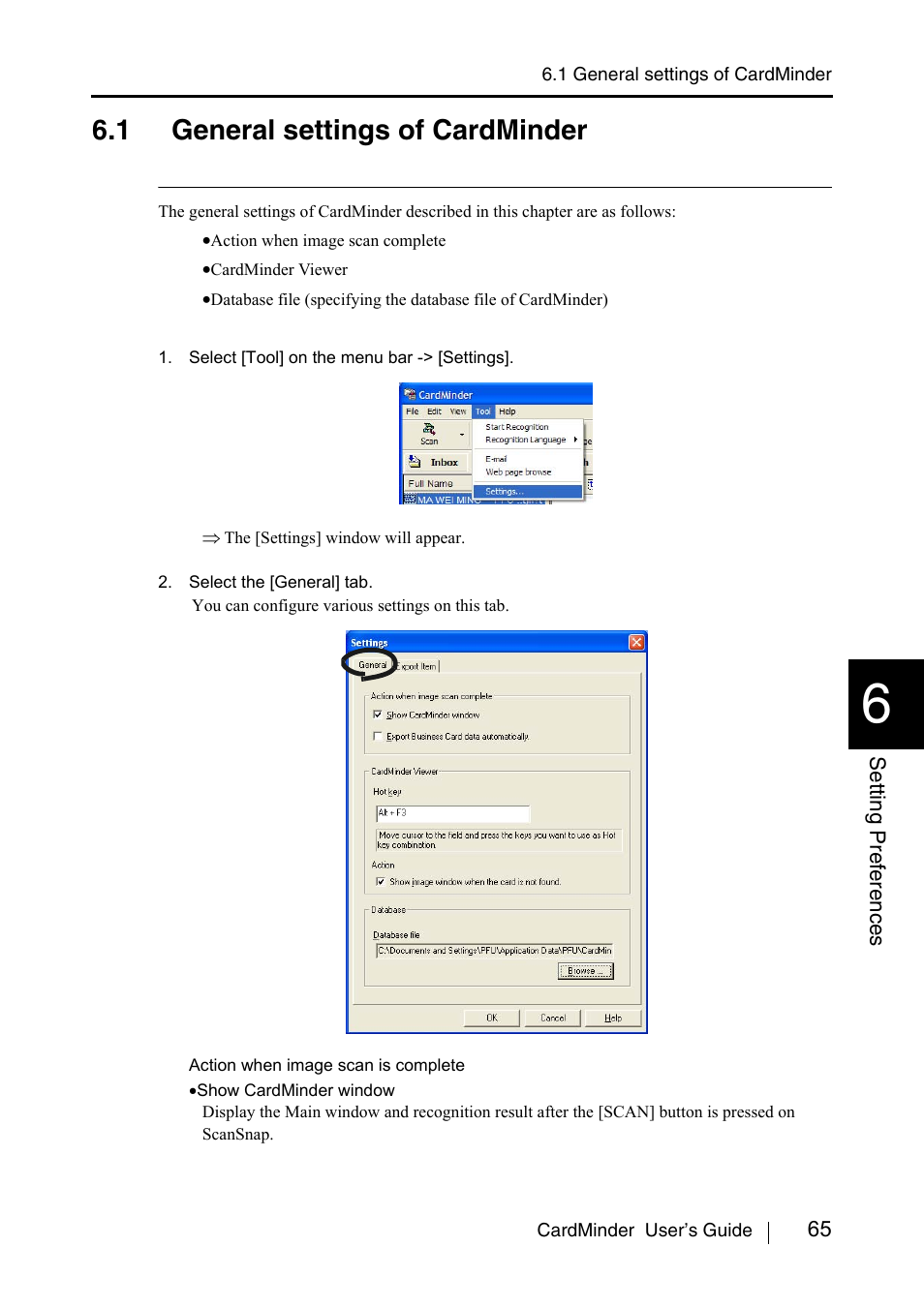 1 general settings of cardminder | FUJITSU CardMinder P3PC-1562-01ENZ0 User Manual | Page 73 / 85