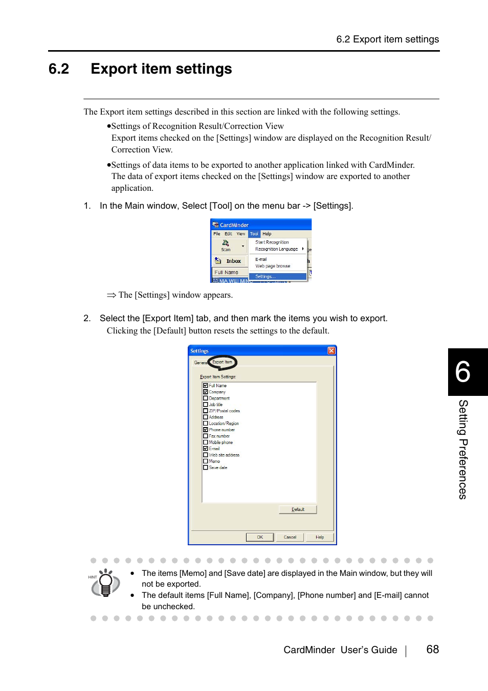 2 export item settings | FUJITSU CardMinder P3PC-1562-01ENZ0 User Manual | Page 76 / 85