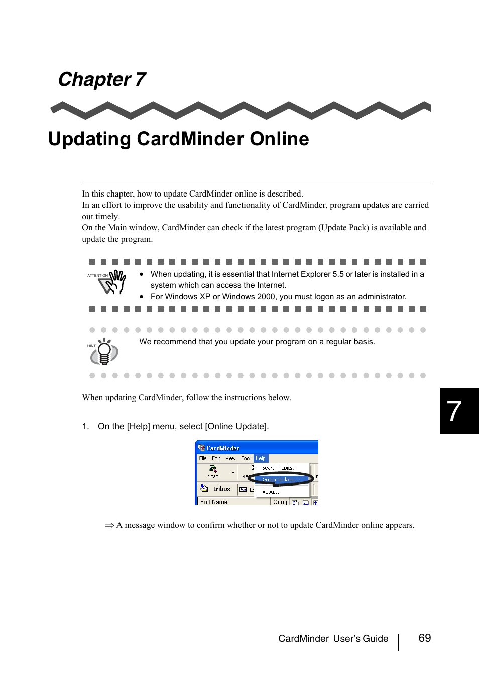 Chapter 7 updating cardminder online, Chapter 7, Updating cardminder online | FUJITSU CardMinder P3PC-1562-01ENZ0 User Manual | Page 77 / 85