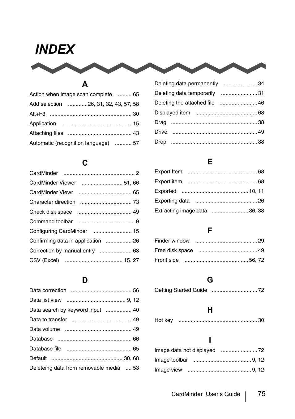 Index | FUJITSU CardMinder P3PC-1562-01ENZ0 User Manual | Page 83 / 85
