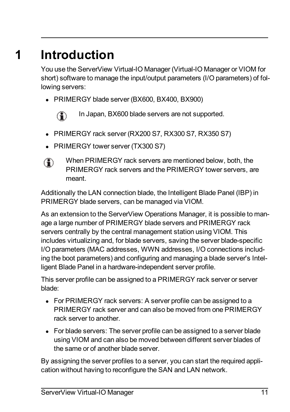 1 introduction, 1introduction | FUJITSU ServerView Virtual-IO Manager V3.1 User Manual | Page 11 / 362