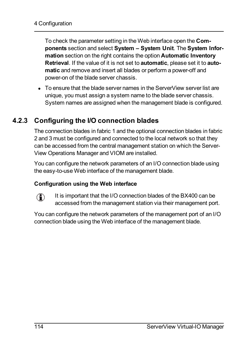 3 configuring the i/o connection blades, Configuring the i/o | FUJITSU ServerView Virtual-IO Manager V3.1 User Manual | Page 114 / 362