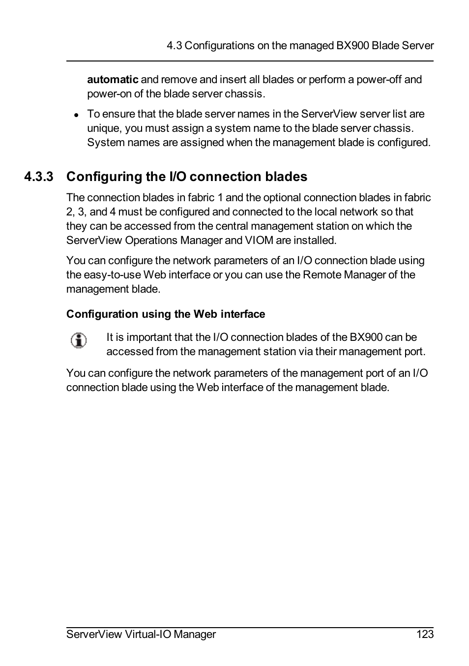 3 configuring the i/o connection blades, Configuring the i/o | FUJITSU ServerView Virtual-IO Manager V3.1 User Manual | Page 123 / 362