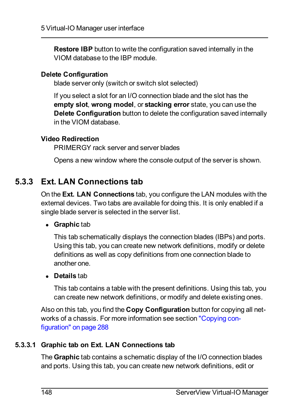 3 ext. lan connections tab, 1 graphic tab on ext. lan connections tab | FUJITSU ServerView Virtual-IO Manager V3.1 User Manual | Page 148 / 362