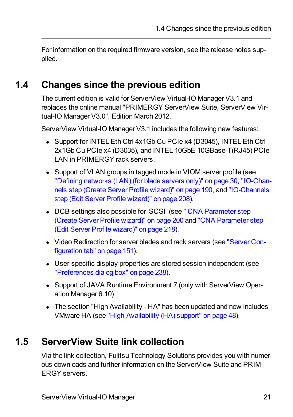 4 changes since the previous edition, 5 serverview suite link collection | FUJITSU ServerView Virtual-IO Manager V3.1 User Manual | Page 21 / 362