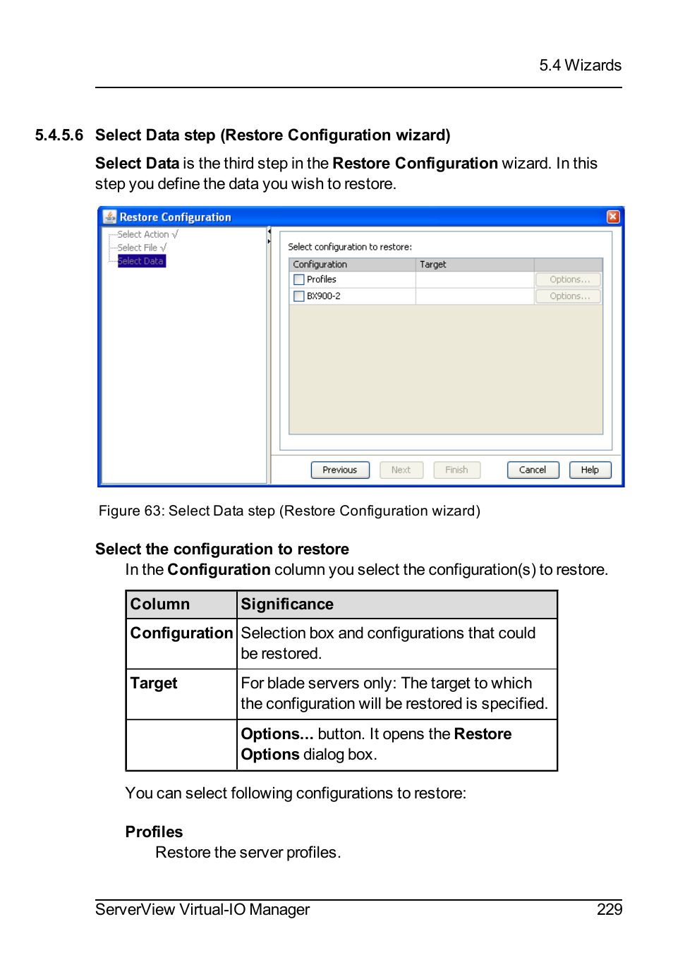 6 select data step (restore configuration wizard) | FUJITSU ServerView Virtual-IO Manager V3.1 User Manual | Page 229 / 362