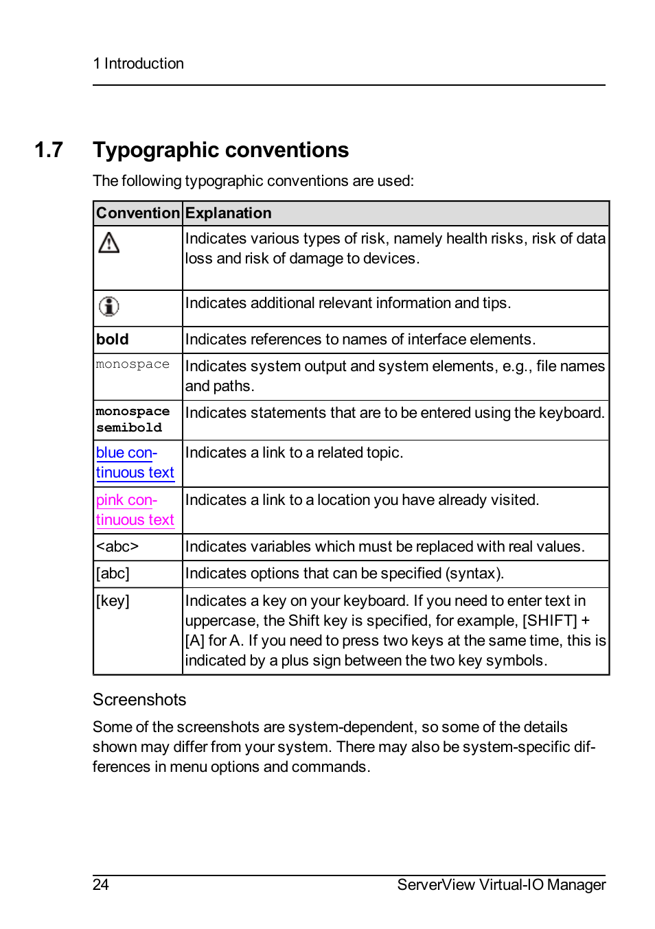 7 typographic conventions | FUJITSU ServerView Virtual-IO Manager V3.1 User Manual | Page 24 / 362