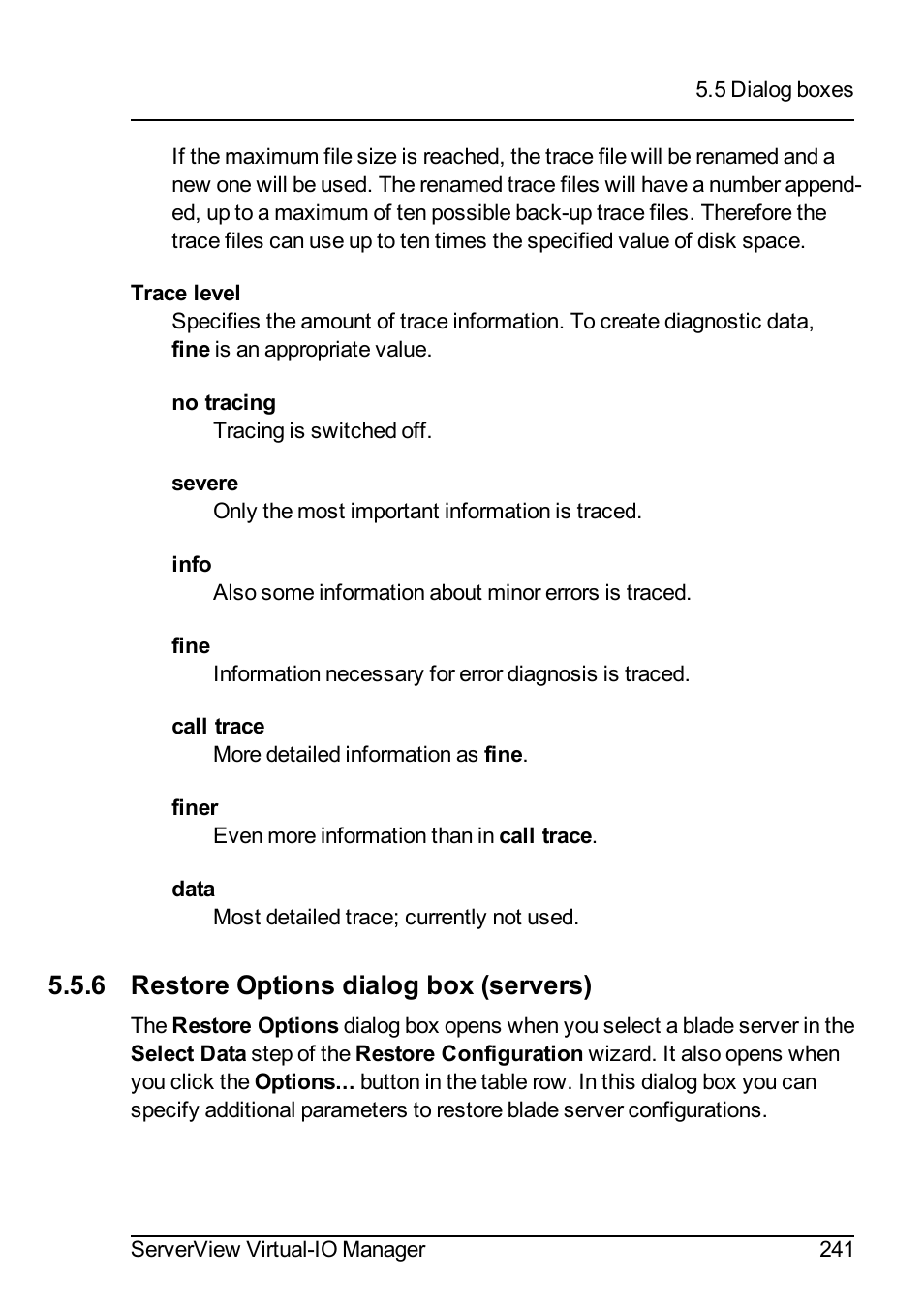 6 restore options dialog box (servers), Restore options dialog box | FUJITSU ServerView Virtual-IO Manager V3.1 User Manual | Page 241 / 362