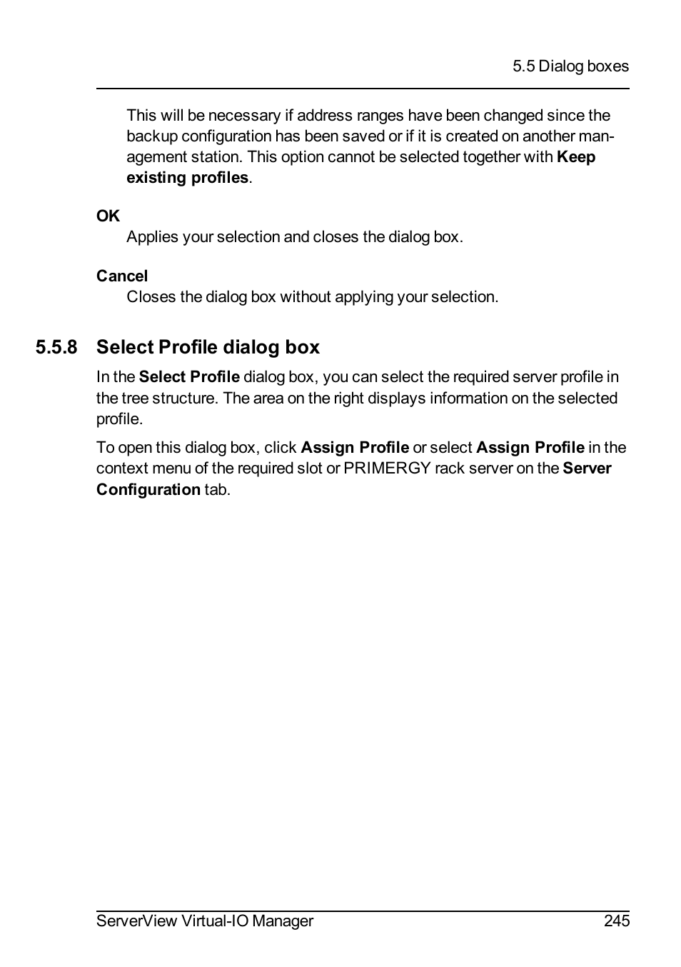 8 select profile dialog box | FUJITSU ServerView Virtual-IO Manager V3.1 User Manual | Page 245 / 362