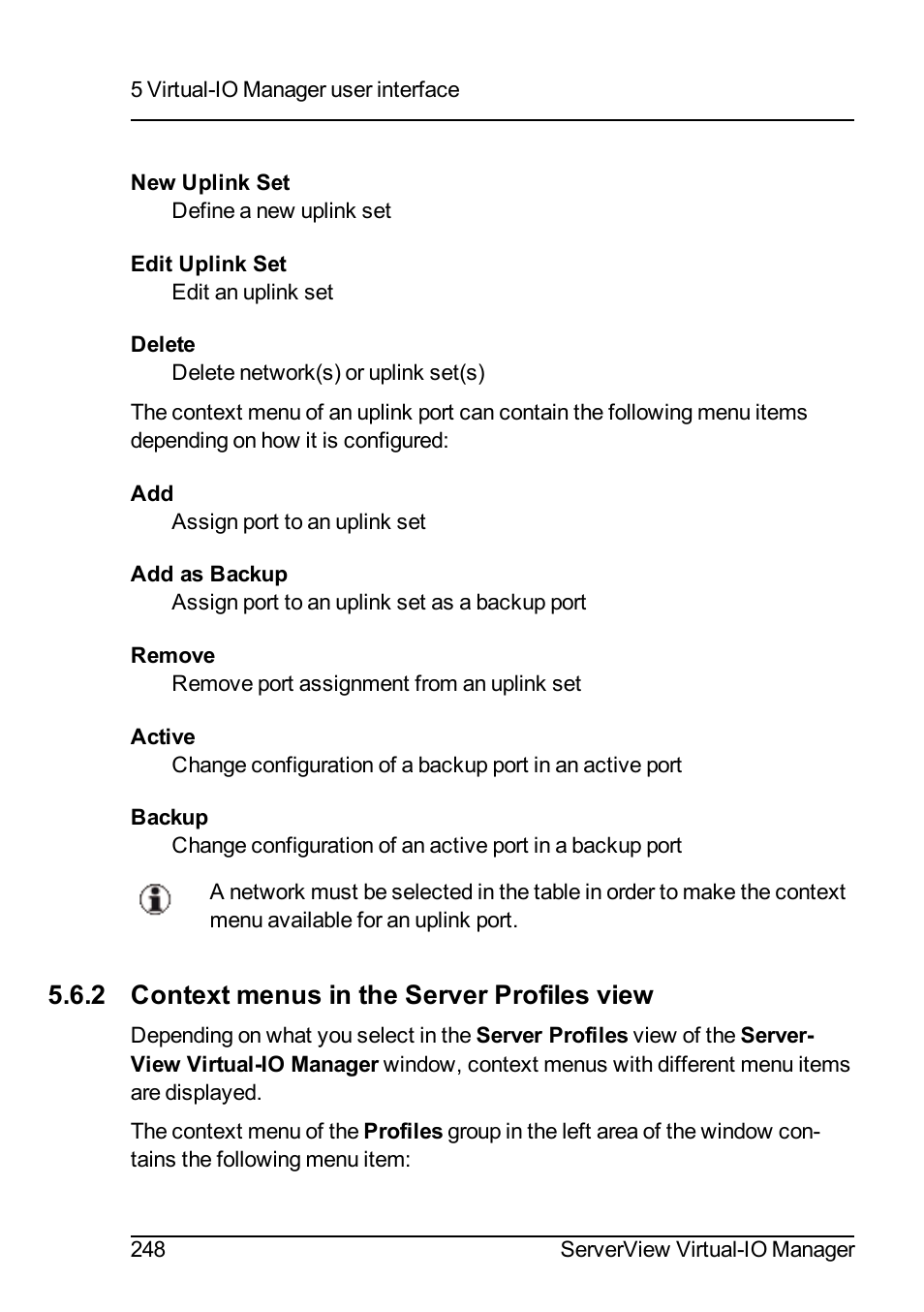 2 context menus in the server profiles view | FUJITSU ServerView Virtual-IO Manager V3.1 User Manual | Page 248 / 362