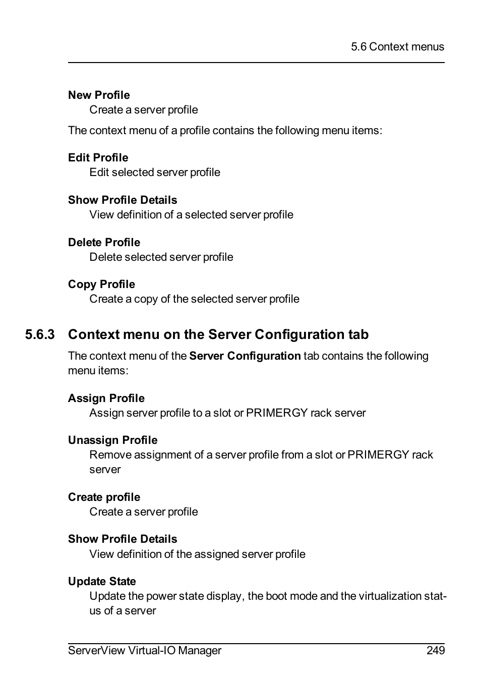 3 context menu on the server configuration tab | FUJITSU ServerView Virtual-IO Manager V3.1 User Manual | Page 249 / 362