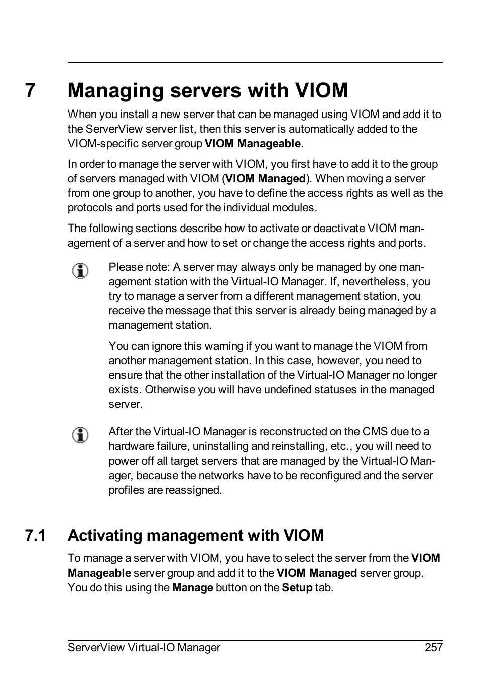 7 managing servers with viom, 1 activating management with viom, 7managing servers with viom | FUJITSU ServerView Virtual-IO Manager V3.1 User Manual | Page 257 / 362