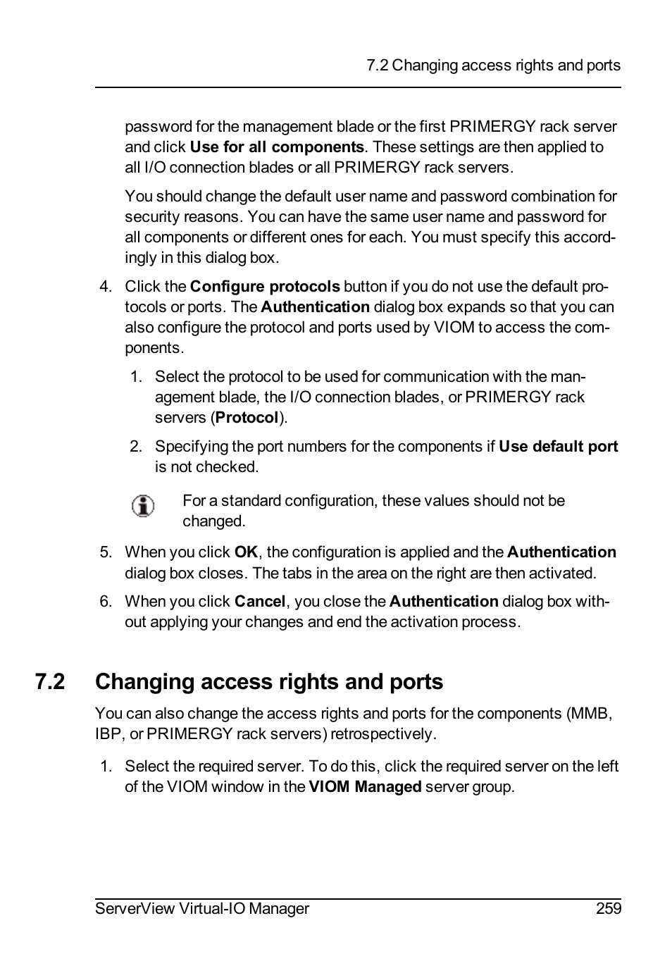2 changing access rights and ports | FUJITSU ServerView Virtual-IO Manager V3.1 User Manual | Page 259 / 362