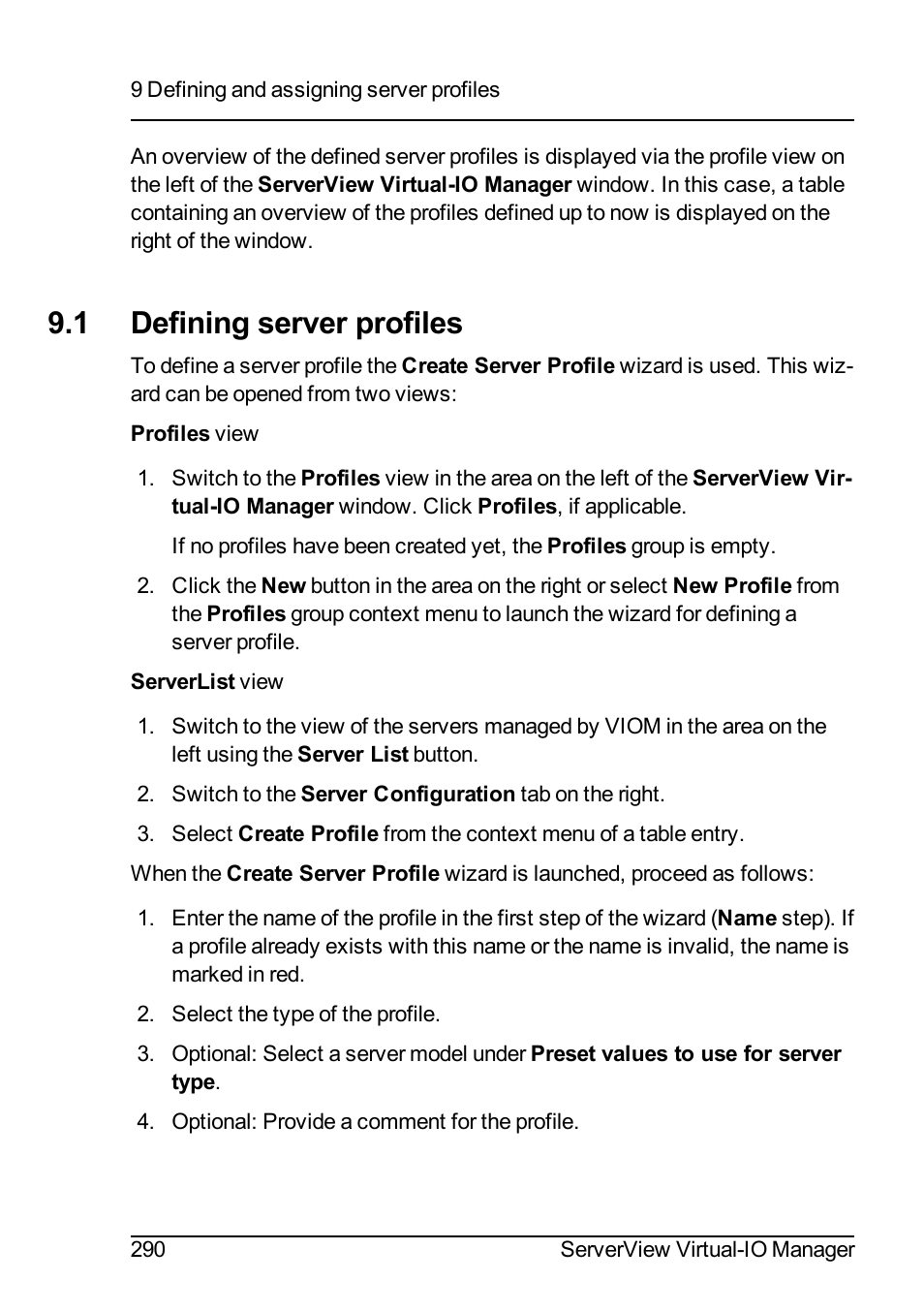 1 defining server profiles, Defining server | FUJITSU ServerView Virtual-IO Manager V3.1 User Manual | Page 290 / 362