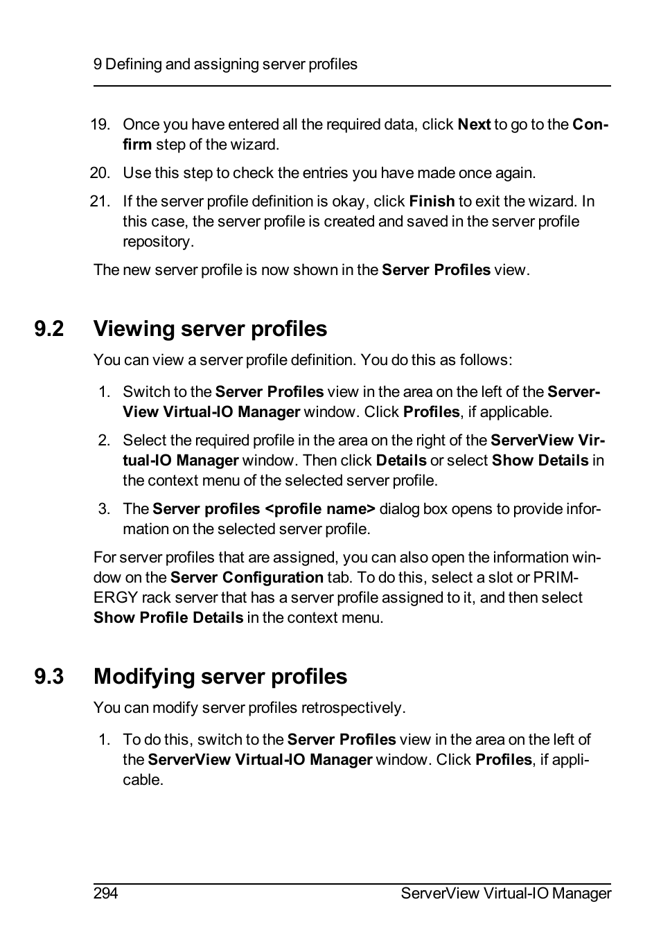 2 viewing server profiles, 3 modifying server profiles, Modifying | FUJITSU ServerView Virtual-IO Manager V3.1 User Manual | Page 294 / 362