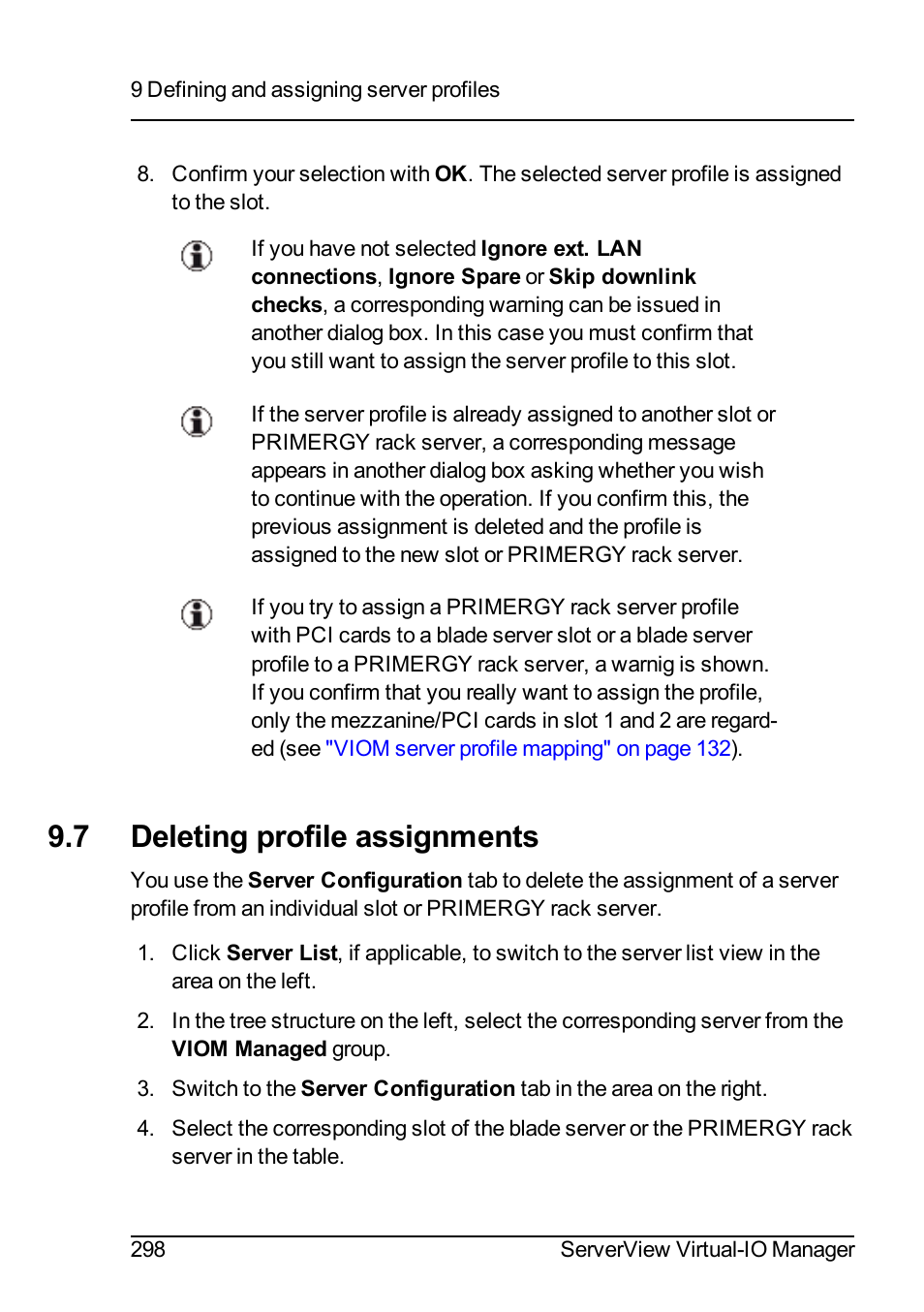 7 deleting profile assignments, Delet | FUJITSU ServerView Virtual-IO Manager V3.1 User Manual | Page 298 / 362