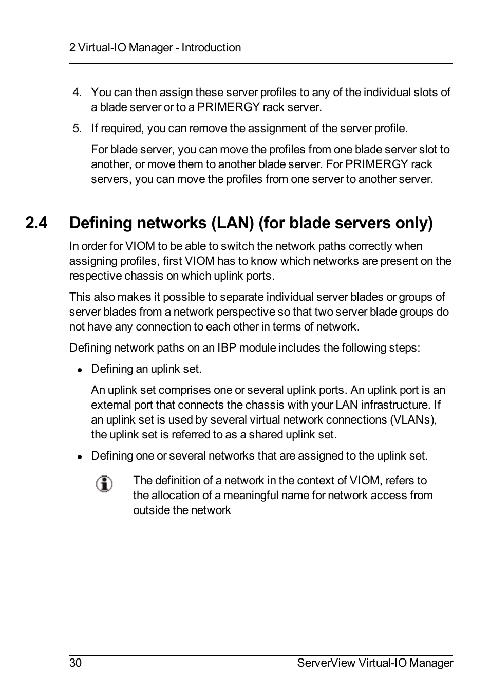 4 defining networks (lan) (for blade servers only) | FUJITSU ServerView Virtual-IO Manager V3.1 User Manual | Page 30 / 362