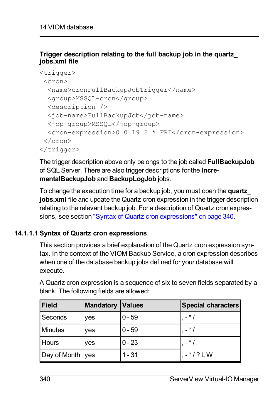 1 syntax of quartz cron expressions | FUJITSU ServerView Virtual-IO Manager V3.1 User Manual | Page 340 / 362