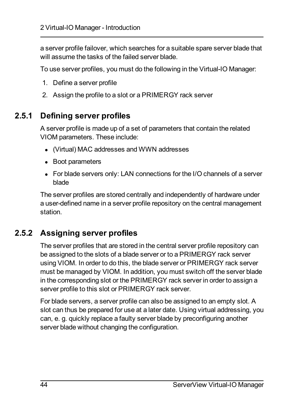 1 defining server profiles, 2 assigning server profiles | FUJITSU ServerView Virtual-IO Manager V3.1 User Manual | Page 44 / 362