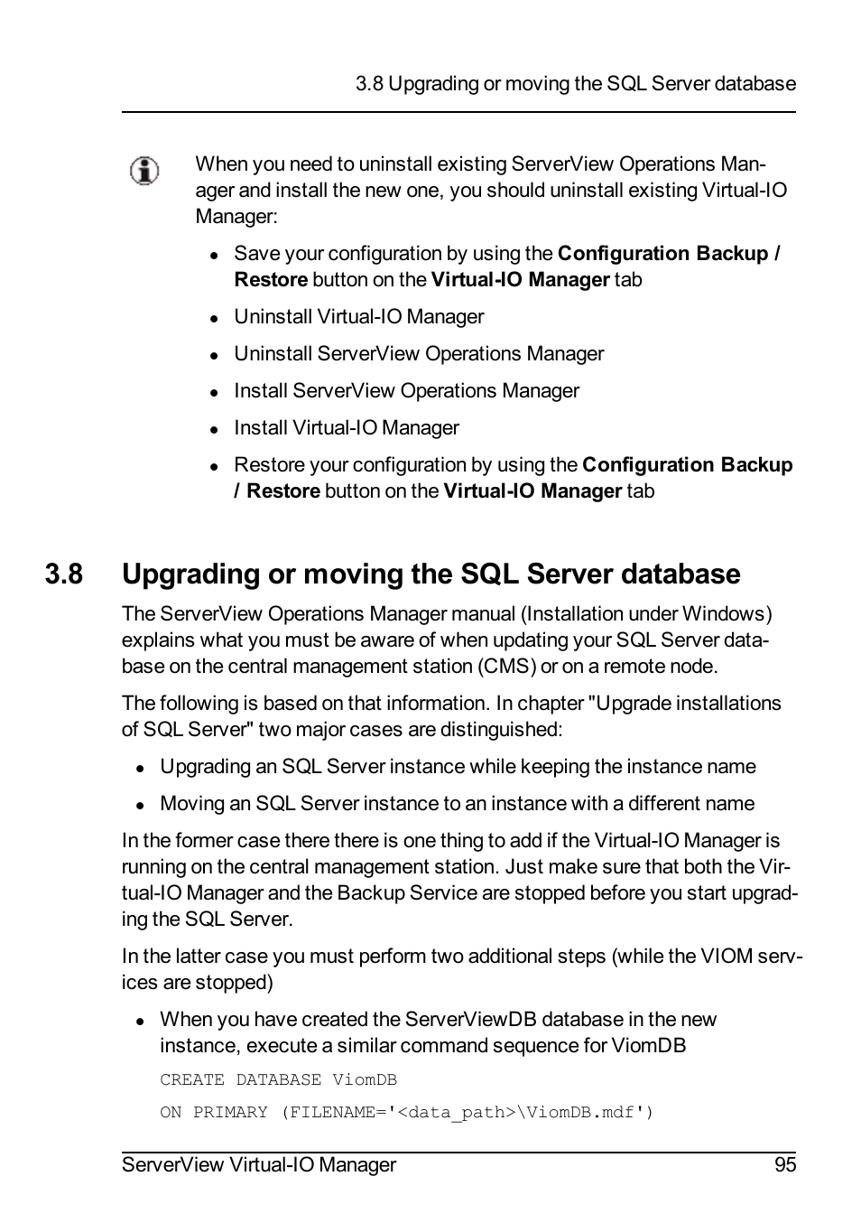 8 upgrading or moving the sql server database | FUJITSU ServerView Virtual-IO Manager V3.1 User Manual | Page 95 / 362