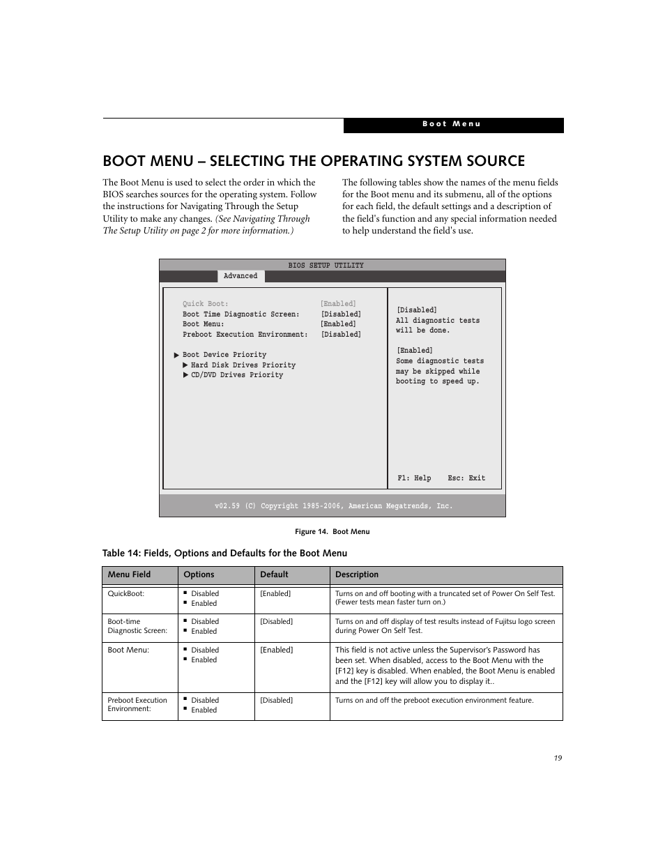 Boot menu - selecting the operating system source, Boot menu – selecting the operating system source | FUJITSU A3040 User Manual | Page 19 / 23