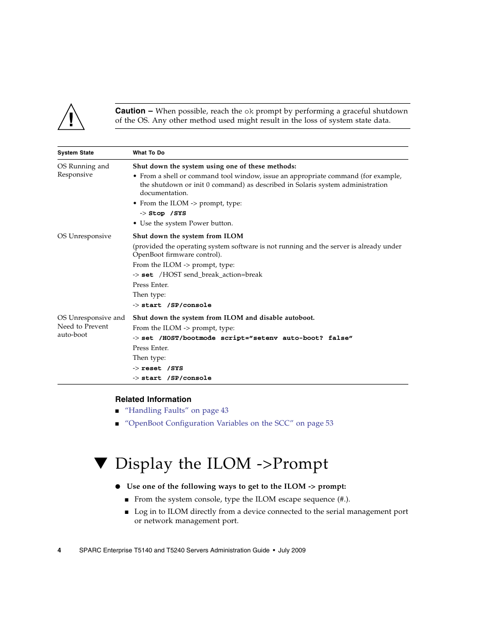Related information, Display the ilom ->prompt | FUJITSU T5140 User Manual | Page 20 / 76
