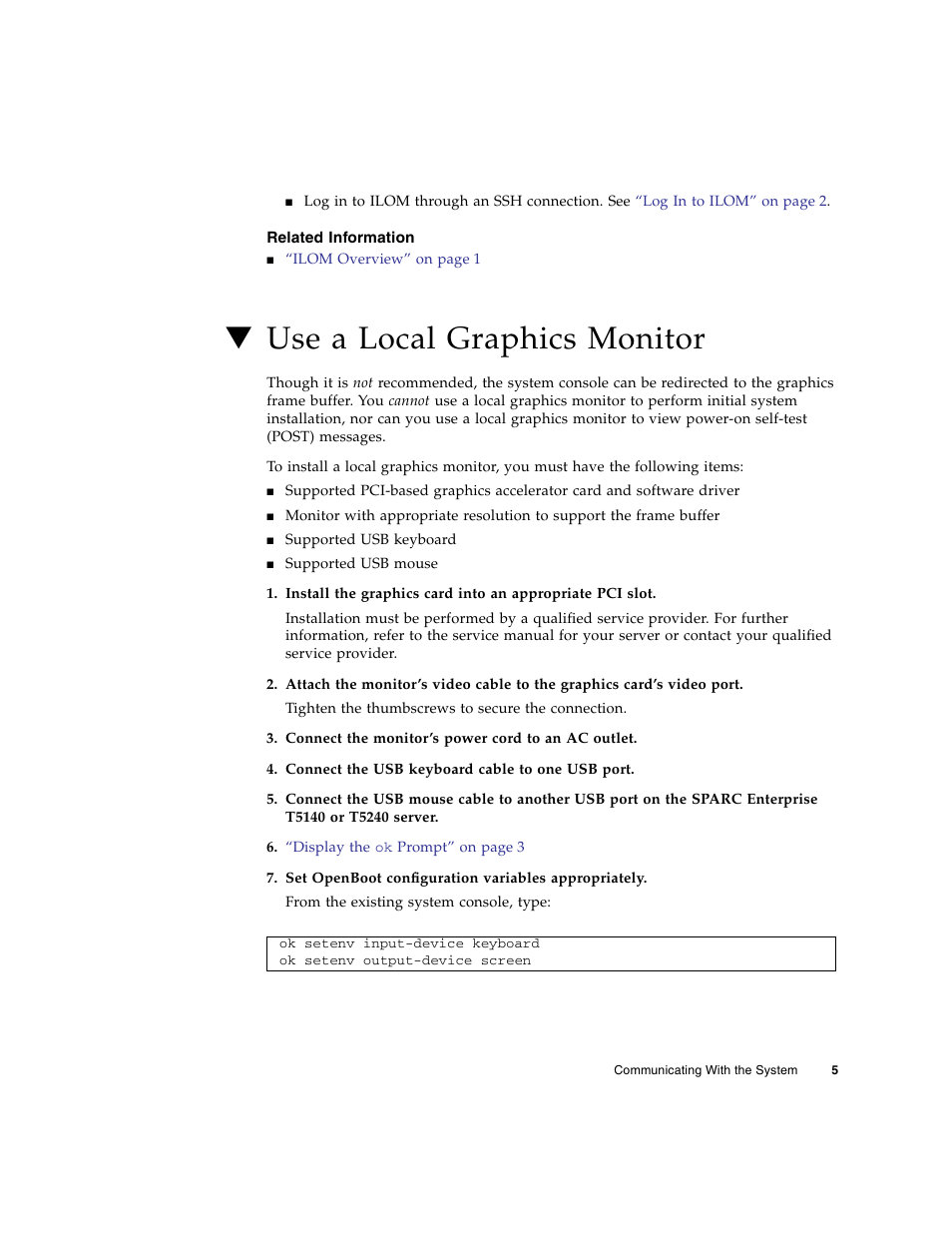 Related information, Use a local graphics monitor | FUJITSU T5140 User Manual | Page 21 / 76