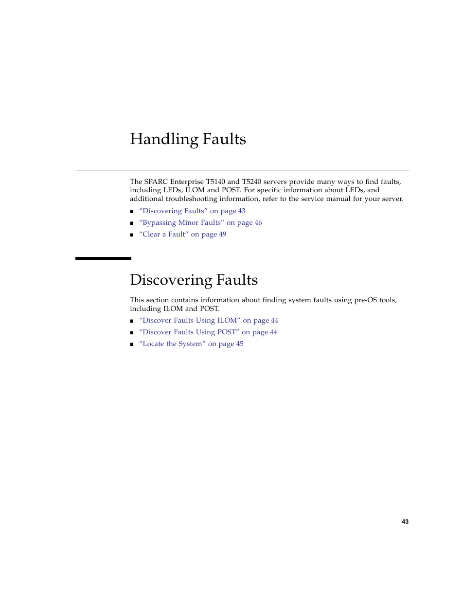 Handling faults, Discovering faults | FUJITSU T5140 User Manual | Page 59 / 76