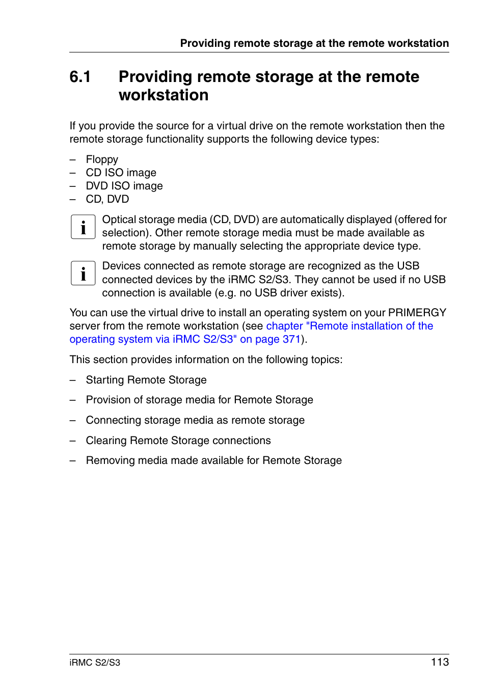 Providing remote storage at the remote workstation | FUJITSU INTEGRATED REMOTE MANAGEMENT CONTROLLER IRMC S2/S3 User Manual | Page 113 / 426