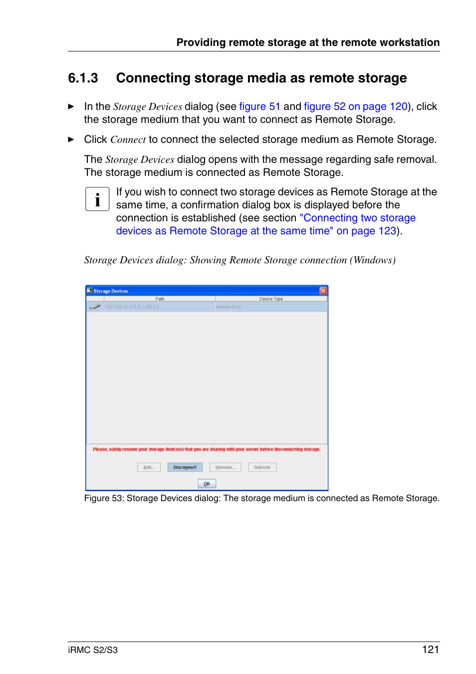 Connecting storage media as remote storage, 3 connecting storage media as remote storage | FUJITSU INTEGRATED REMOTE MANAGEMENT CONTROLLER IRMC S2/S3 User Manual | Page 121 / 426