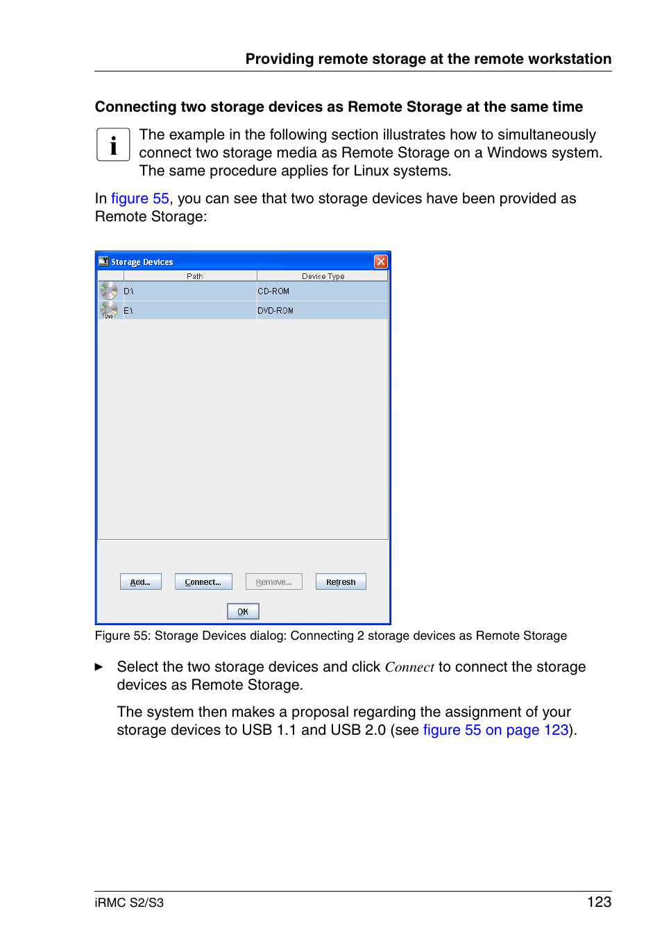 Connecting two storage | FUJITSU INTEGRATED REMOTE MANAGEMENT CONTROLLER IRMC S2/S3 User Manual | Page 123 / 426