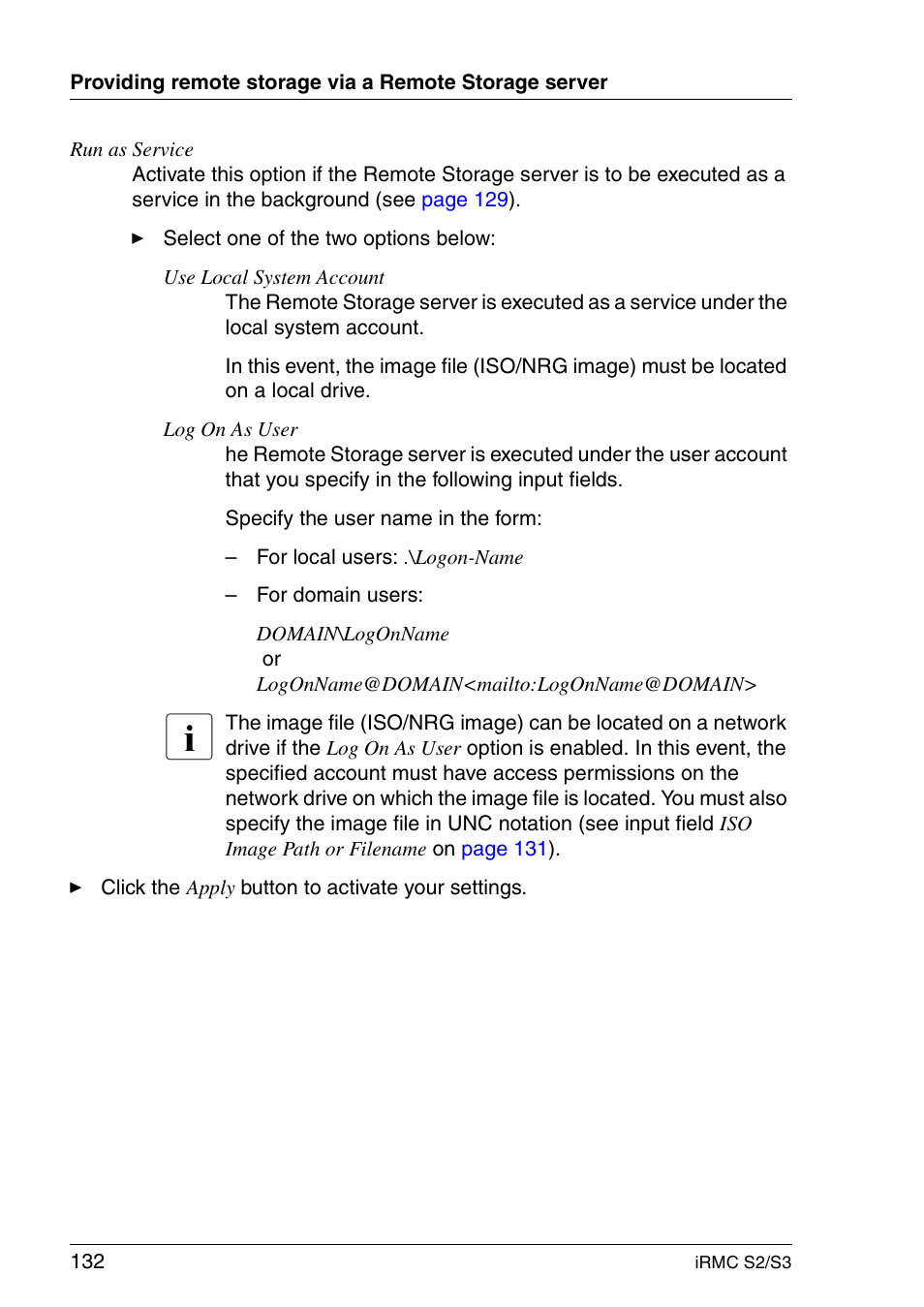 Option on | FUJITSU INTEGRATED REMOTE MANAGEMENT CONTROLLER IRMC S2/S3 User Manual | Page 132 / 426