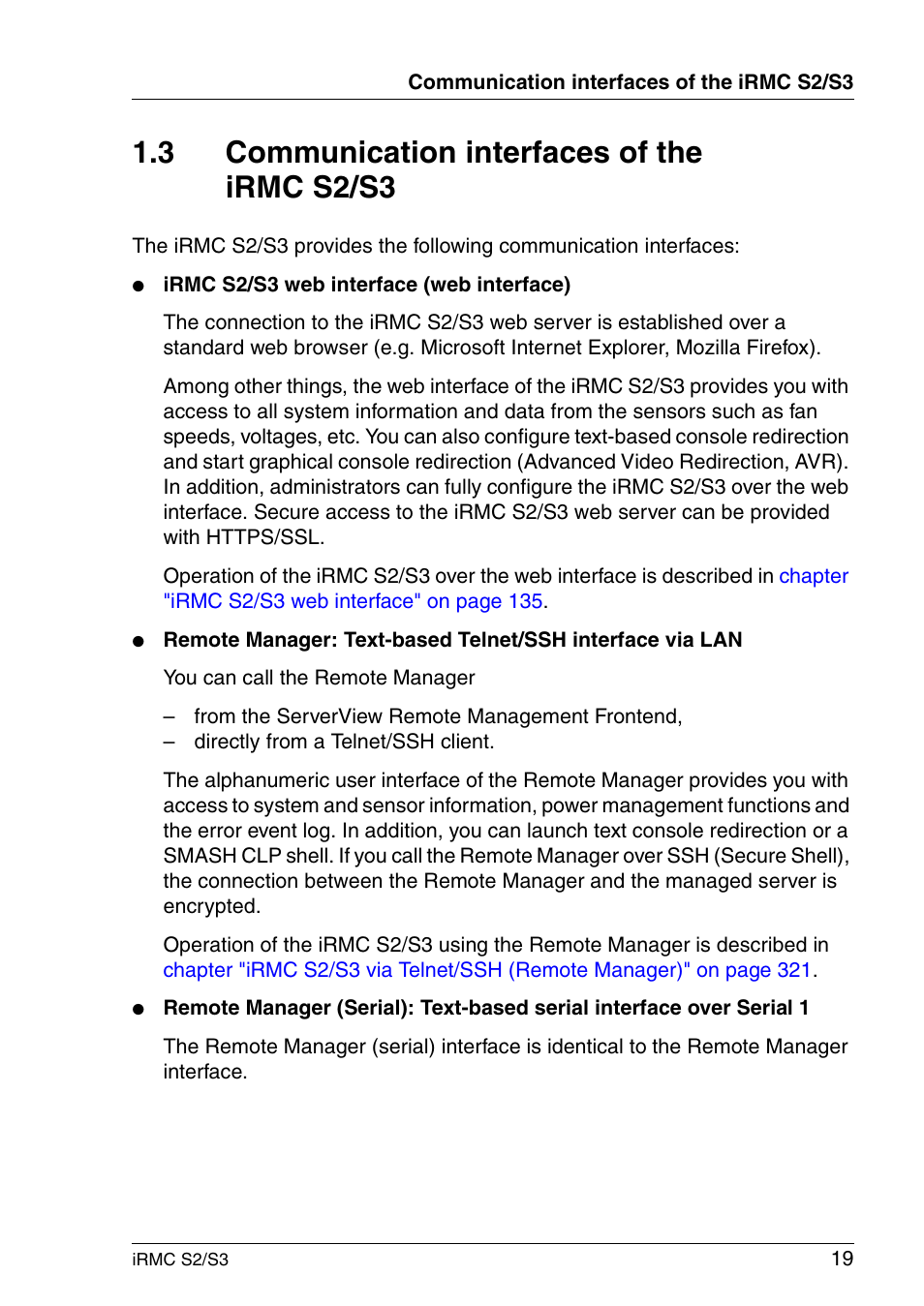 Communication interfaces of the irmc s2/s3, 3 communication interfaces of the irmc s2/s3 | FUJITSU INTEGRATED REMOTE MANAGEMENT CONTROLLER IRMC S2/S3 User Manual | Page 19 / 426