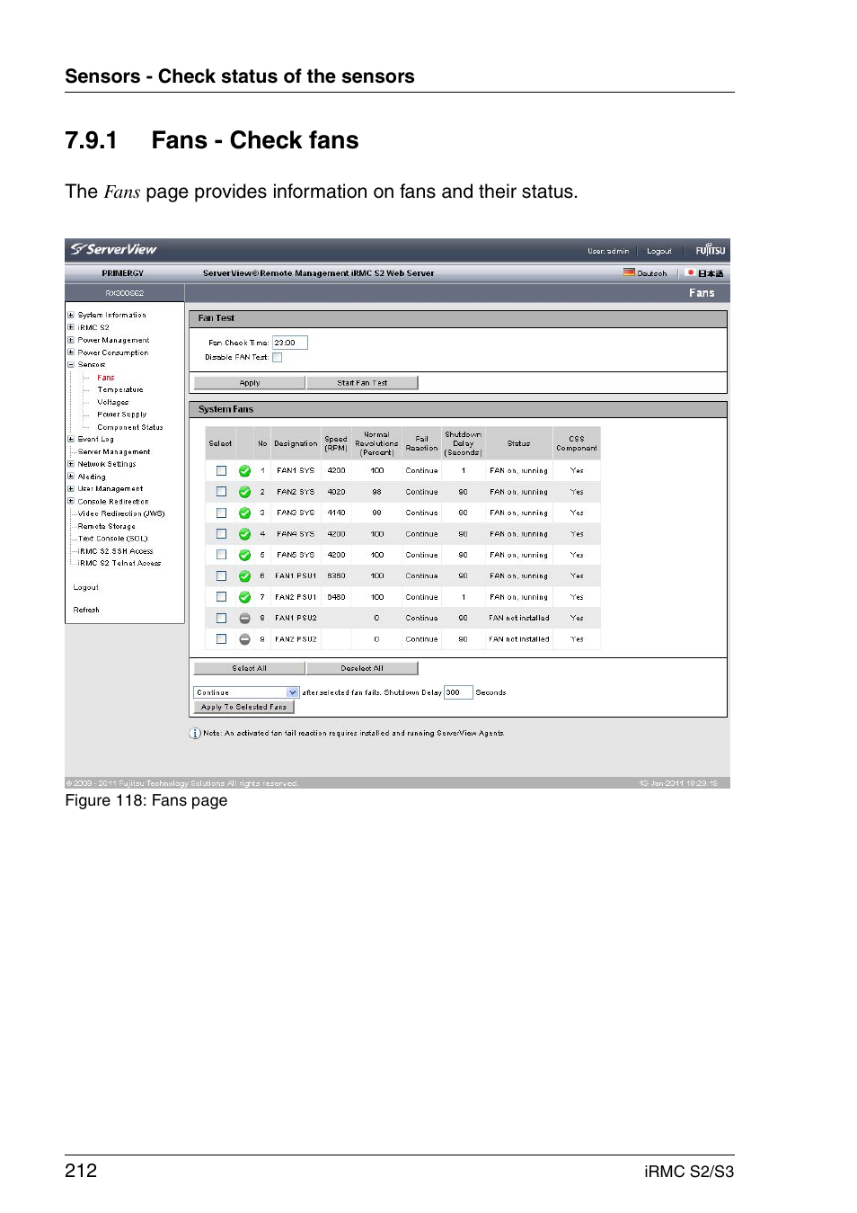 Fans - check fans, 1 fans - check fans | FUJITSU INTEGRATED REMOTE MANAGEMENT CONTROLLER IRMC S2/S3 User Manual | Page 212 / 426